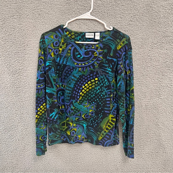 Chico's Tops - Chico's Blouse Women's Top Size 2 Large L Blue Long sleeve 100% Cotton India